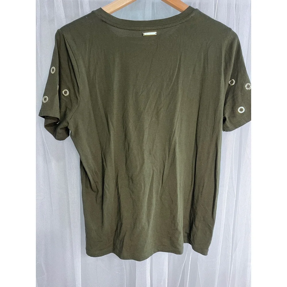 Michael Kors Womens‎ Olive Green Grommet Sleeve T-Shirt Size M Short Sleeve Top